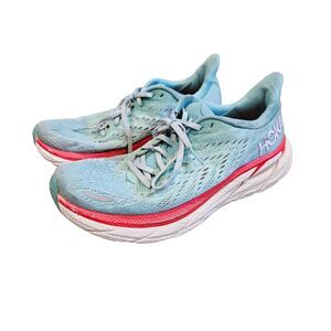 Hoka One One Clifton 8 Running Shoes Womens Size 9B Blue Red Lightweight